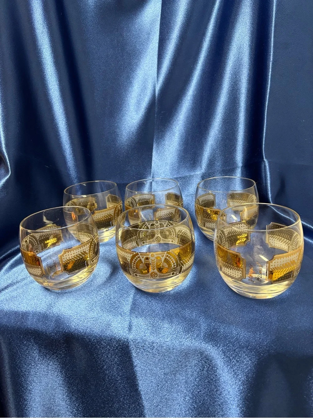 Vintage Signed George Briard Rolly Polly Glasses, 6 in set, in a bird motif